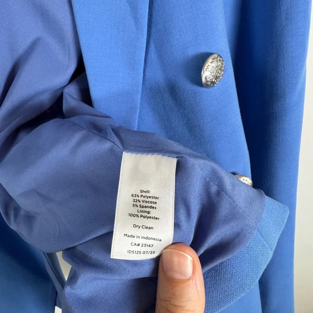 Talbots Double Breasted Blazer Suit Jacket Size 8 Blue Silver Button Long Sleeve